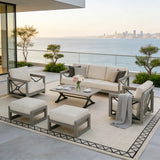 Marindo 6 Piece Patio Swivel Seating Set With Ottoman