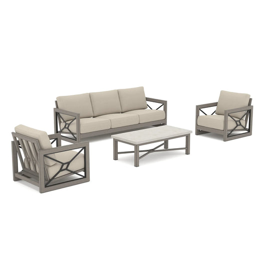 Marindo 4-piece Modern Outdoor Furniture Set with Composite Concrete Coffee Table