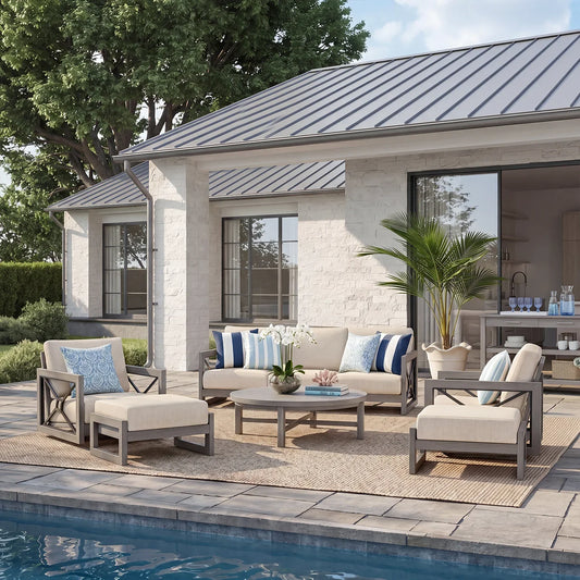 Marindo 6 Piece Outdoor Sofa Set With Swivel Chair and Ottoman