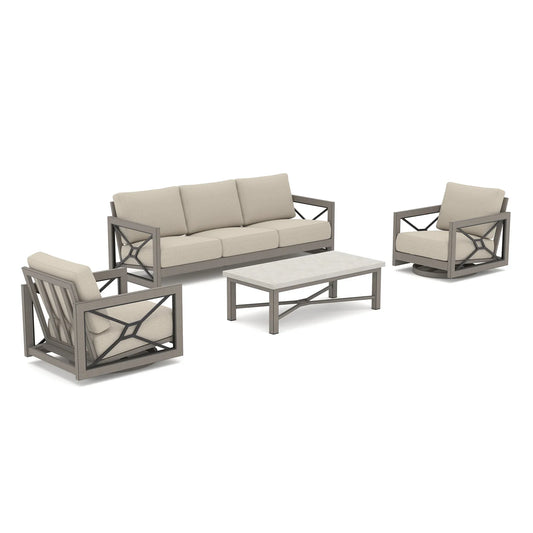 Marindo Modern Patio Swivel Furniture Set with Composite Concrete Coffee Table
