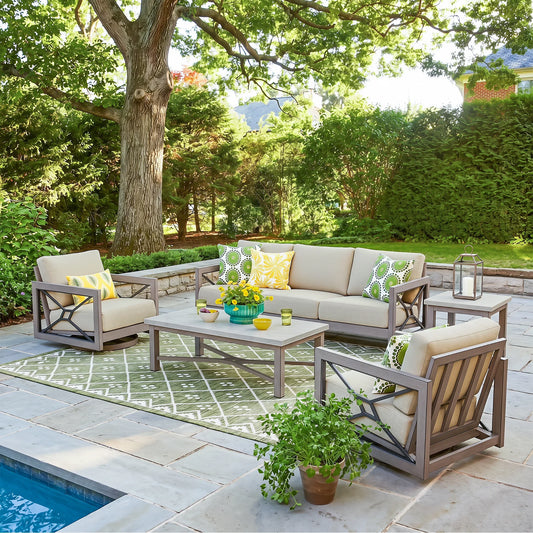 Marindo 5-Pieces Modern Patio Swivel Seating Set with Composite Concrete Table