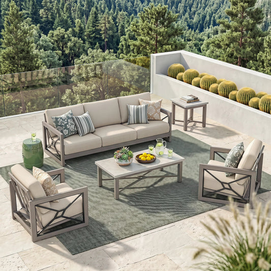 Marindo 5-Piece Backyard Lounge Seating Set with Composite Concrete Table