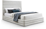 Maxwell Contemporary Bed – Luxurious Cream Linen Texture with Deep Channel Tufting for Elegance