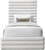 Maxwell Contemporary Bed – Luxurious Cream Linen Texture with Deep Channel Tufting for Elegance