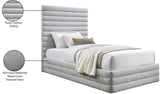 Maxwell Contemporary Bed – Luxurious Cream Linen Texture with Deep Channel Tufting for Elegance