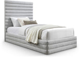 Maxwell Contemporary Bed – Luxurious Cream Linen Texture with Deep Channel Tufting for Elegance