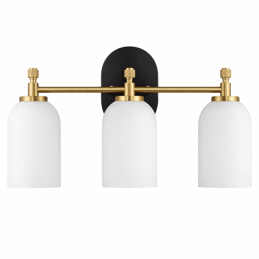 Meadows Three Lights Vanity Brushed Gold Bathroom Wall Light for Bathroom Over Mirror 20.5"W × 10.125"H × 5.5"E with White Frosted Glass