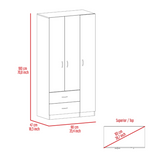 Tuhome Austral Three-Door Armoire with Double Door Hanging Cabinet, Full-Height Shelving Section, Two Spacious Storage Drawers, Modern Multi-Compartment Wardrobe for Organized Bedrooms and Versatile Home Storage