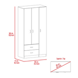 Tuhome Austral Three-Door Armoire with Double Door Hanging Cabinet, Full-Height Shelving Section, Two Spacious Storage Drawers, Modern Multi-Compartment Wardrobe for Organized Bedrooms and Versatile Home Storage