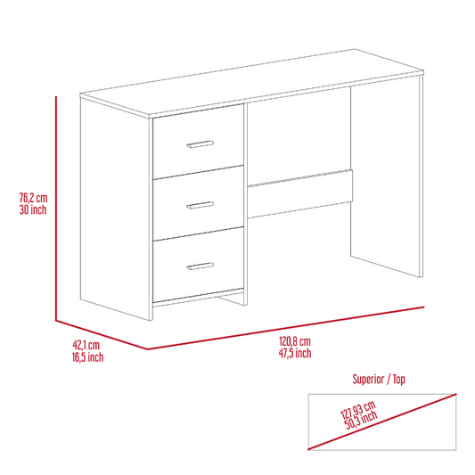 Three-Drawer Writing Desk With Compact Design and Ample Storage