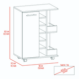 Tuhome Bar Cart with Two External Shelves, Four Casters, Six Built-In Wine Rack, Single Door Cabinet, Modern Design for Home Bar or Living Room