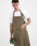 Men's linen apron in Dark green