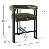 Mia 24" Modern Velvet Counter Stool with Arms (Set of 2)