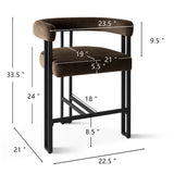Mia 24" Modern Velvet Counter Stool with Arms (Set of 4)