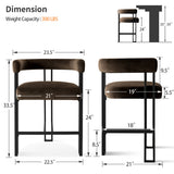Mia 24" Modern Velvet Counter Stool with Arms (Set of 2)