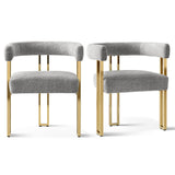 Mia 24" Modern Gold Chenille Dining Chair with Arms (Set of 2)