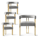 Mia 24" Modern Gold Chenille Dining Chair with Arms (Set of 4)