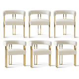 Mia 24" Modern Gold Chenille Dining Chair with Arms (Set of 6)