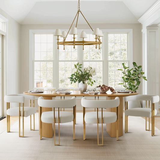Mia 24" Modern Gold Chenille Dining Chair with Arms (Set of 6)