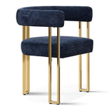 Mia 24" Modern Gold Chenille Dining Chair with Arms (Set of 2)