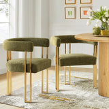 Mia 24" Modern Gold Chenille Dining Chair with Arms (Set of 2)