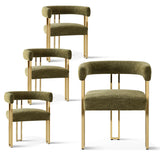 Mia 24" Modern Gold Chenille Dining Chair with Arms (Set of 4)