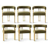 Mia 24" Modern Gold Chenille Dining Chair with Arms (Set of 6)