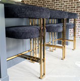 Mia 24" Modern Gold Chenille Counter Stool with Arms (Set of 3)