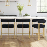 Mia 24" Modern Gold Chenille Counter Stool with Arms (Set of 3)