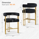 Mia 24" Modern Gold Chenille Counter Stool with Arms (1-piece)