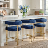 Mia 24" Modern Gold Chenille Counter Stool with Arms (Set of 2)