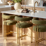 Mia 24" Modern Gold Chenille Counter Stool with Arms (Set of 2)