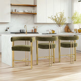 Mia 24" Modern Gold Chenille Counter Stool with Arms (1-piece)