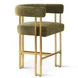 Mia 24" Modern Gold Chenille Counter Stool with Arms (1-piece)