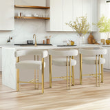 Mia 24" Modern Gold Chenille Counter Stool with Arms (Set of 3)