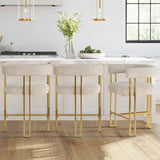 Mia 24" Modern Gold Chenille Counter Stool with Arms (Set of 3)