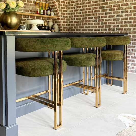 Mia 24" Modern Gold Chenille Counter Stool with Arms (1-piece)