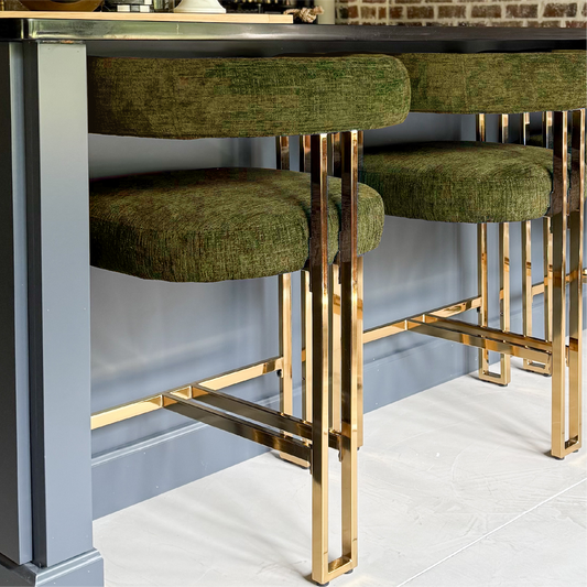 Mia 24" Modern Gold Chenille Counter Stool with Arms (1-piece)