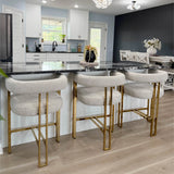 Mia 24" Modern Gold Chenille Counter Stool with Arms (Set of 2)