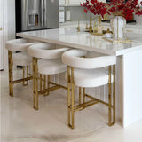 Mia 24" Modern Gold Chenille Counter Stool with Arms (Set of 3)