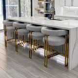Mia 24" Modern Gold Chenille Counter Stool with Arms (Set of 2)