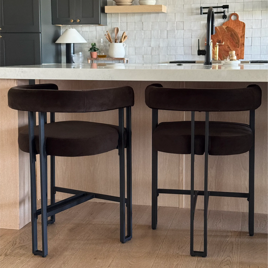 Mia 24" Modern Velvet Counter Stool with Arms (Set of 2)