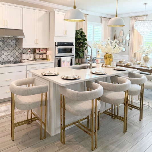Mia 24" Modern Gold Chenille Counter Stool with Arms (Set of 2)