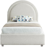 Milo Boucle Upholstered Bed with Elegant Rounded Headboard and Modern Acrylic Legs for Sophisticated Style
