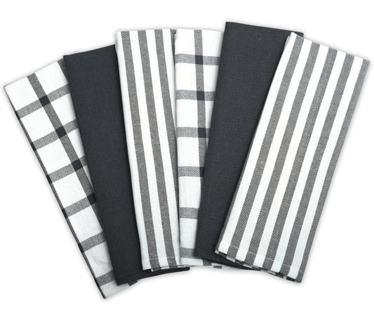 Grey and White Kitchen Towels – Set of 6