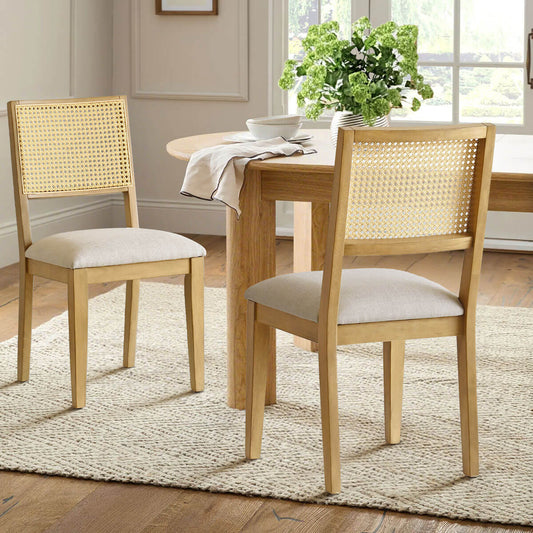 Monica Rattan Solid Wood Upholstered Dining Chair (Set of 6)