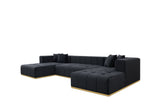 Montecito Black Velvet Double Chaise "U" Shape Sectional Sofa