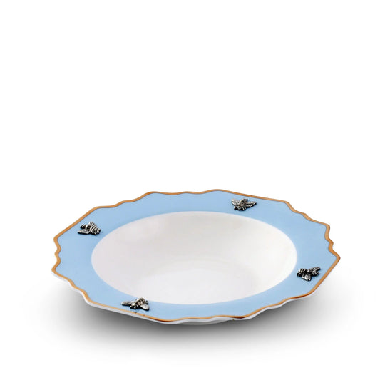 Bee Bone China Soup Plate Blue with Gold Rim