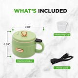 1.6L Portable Electric Rice Cooker, Multi-Functional With Non-Stick Ceramic Coating, Digital Control Panel, 6 Optional Functions, Anti-Burn Dry, Automatic Power-Off (Green)