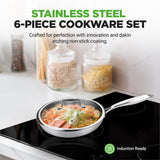 Kitchenware Pots & Pans Set - Triply Stainless Steel Cookware, Dakin Etching Non-Stick Coating Inside And Outside (6-Piece Set)